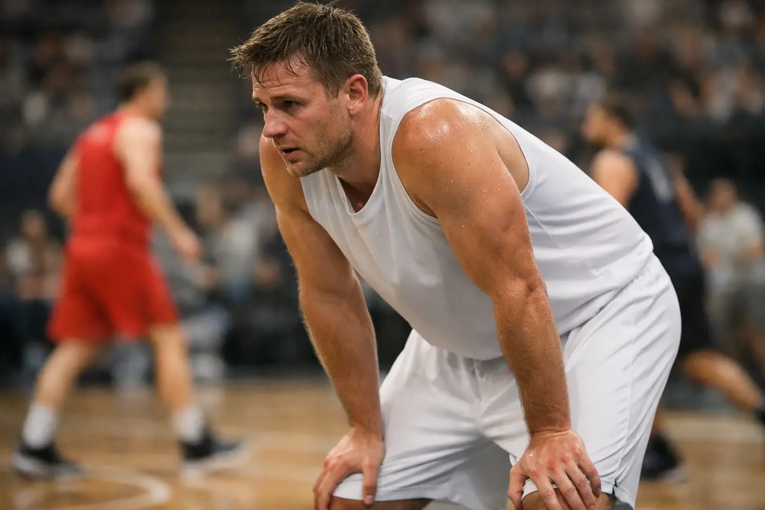 Vermoeide NBA speler tijdens back-to-back wedstrijd