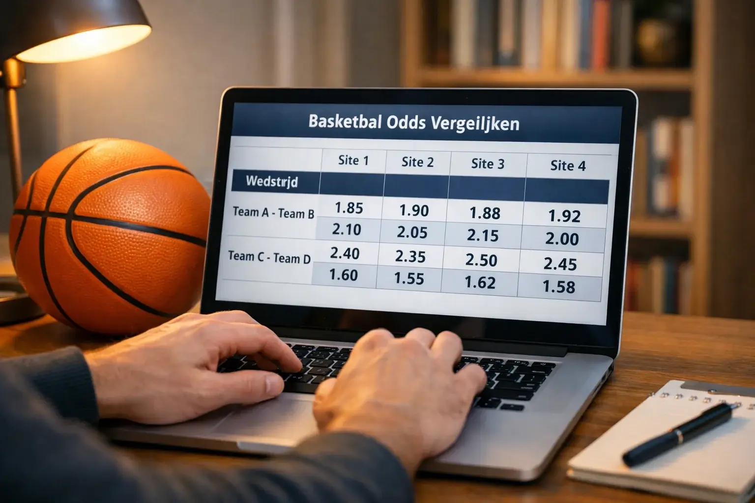 Basketbal odds vergelijking op laptop scherm met quoteringen