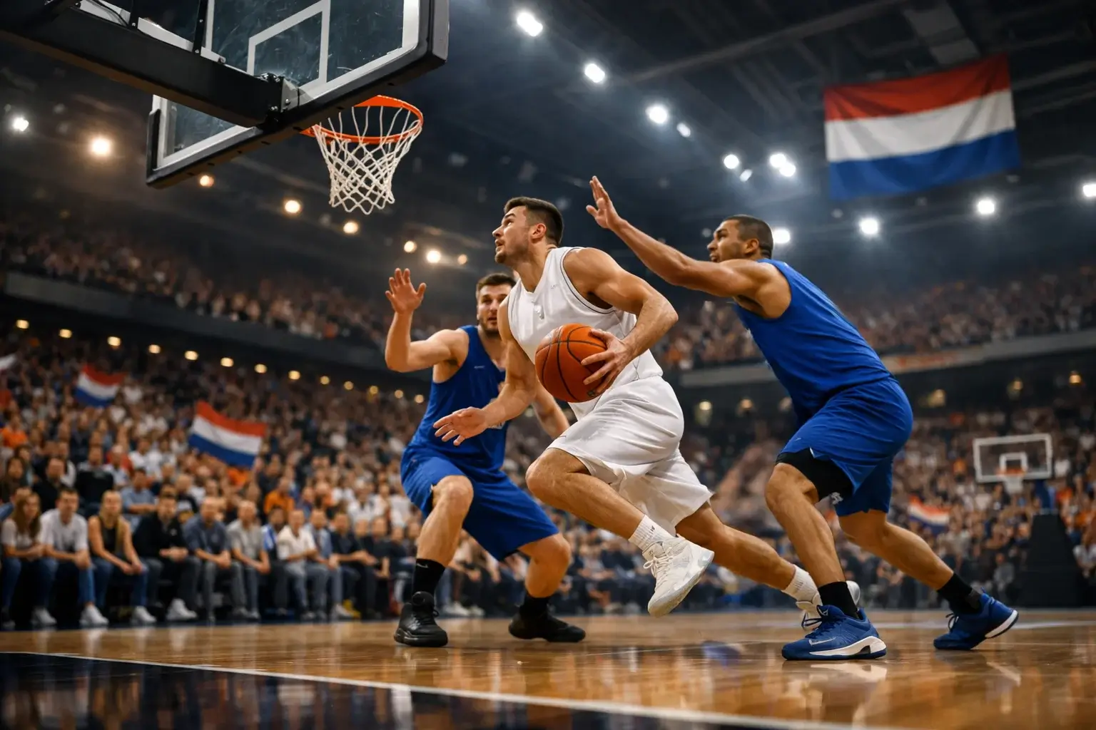 BNXT League basketbalwedstrijd in Nederlandse sporthal met Donar spelers