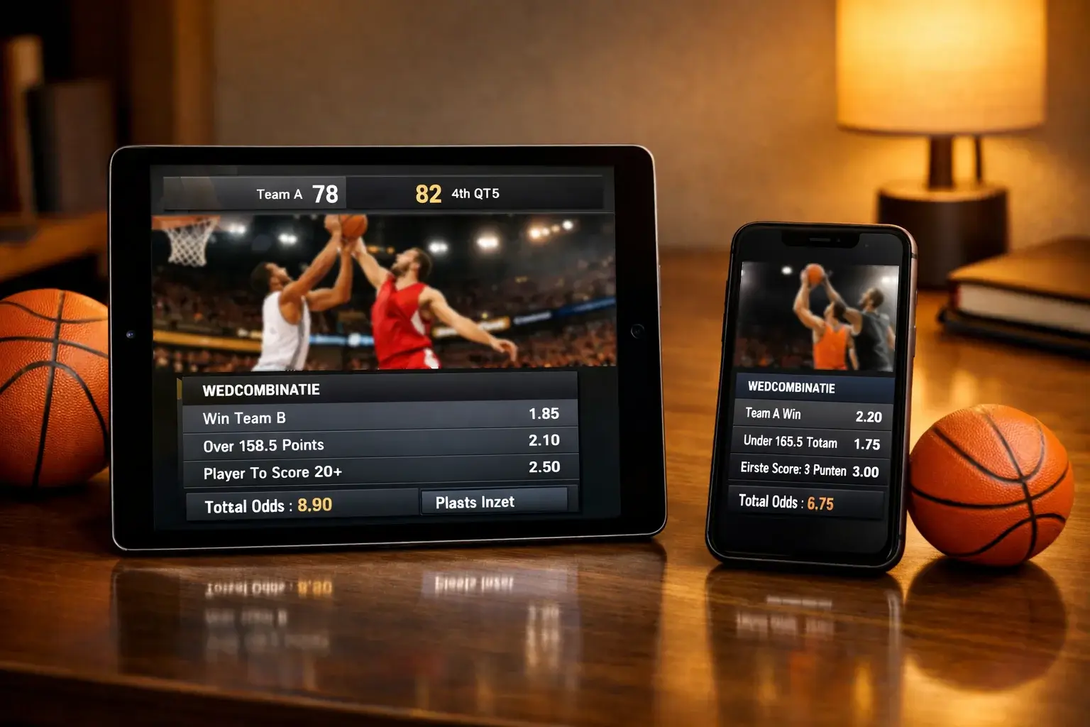 Basketbal parlay ticket met meerdere wedstrijden geselecteerd