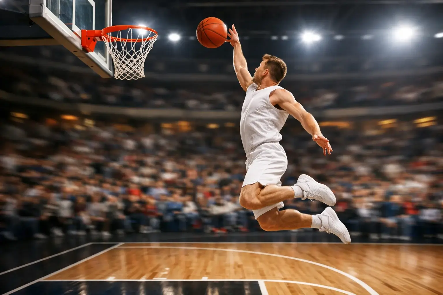 Basketballer in actie tijdens een spannend live moment