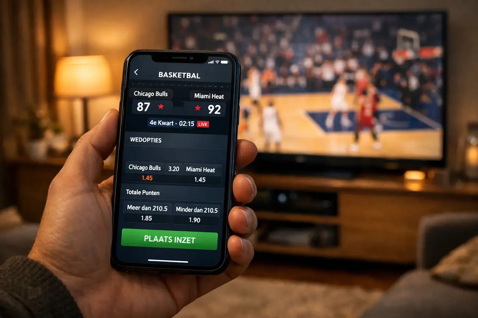 Live wedden op basketbal via smartphone - in-play betting interface