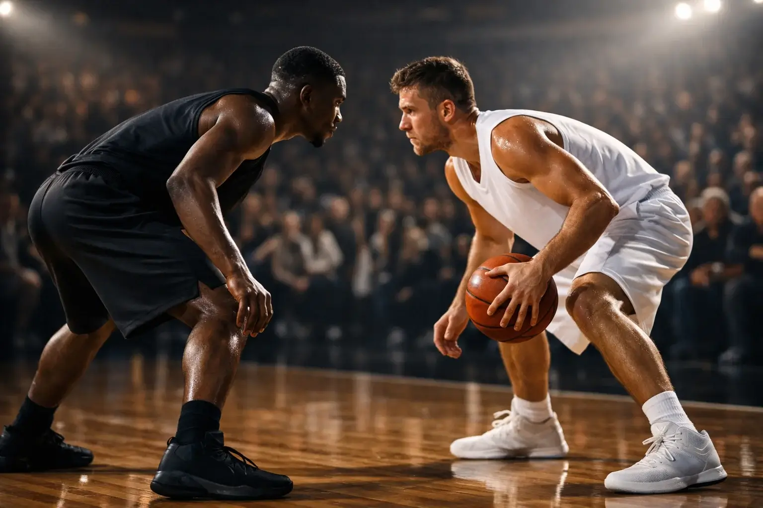 Intense NBA rivaliteit wedstrijd met tegenstanders face-to-face