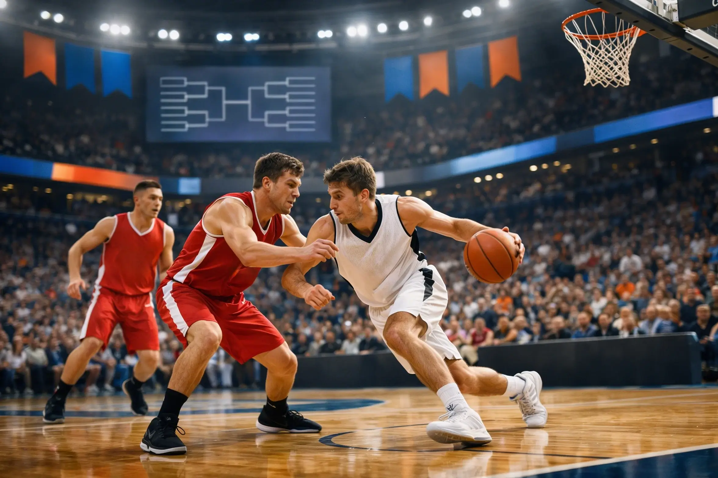 NCAA March Madness college basketbal toernooi in volle arena