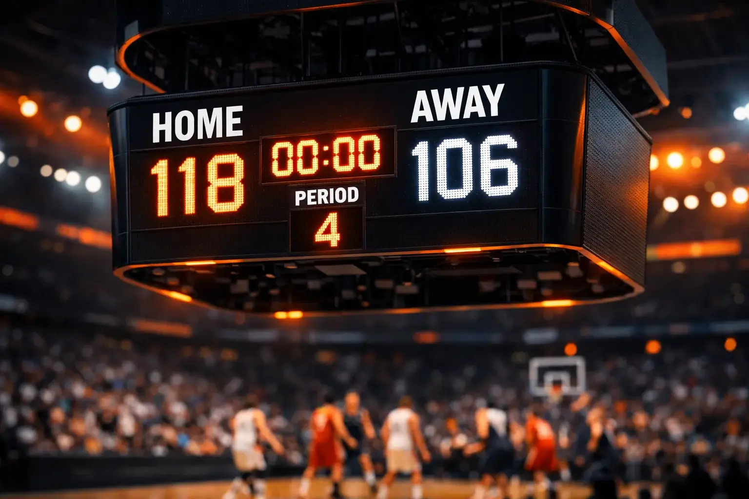 Basketbal scorebord met puntentotaal voor over under wedden