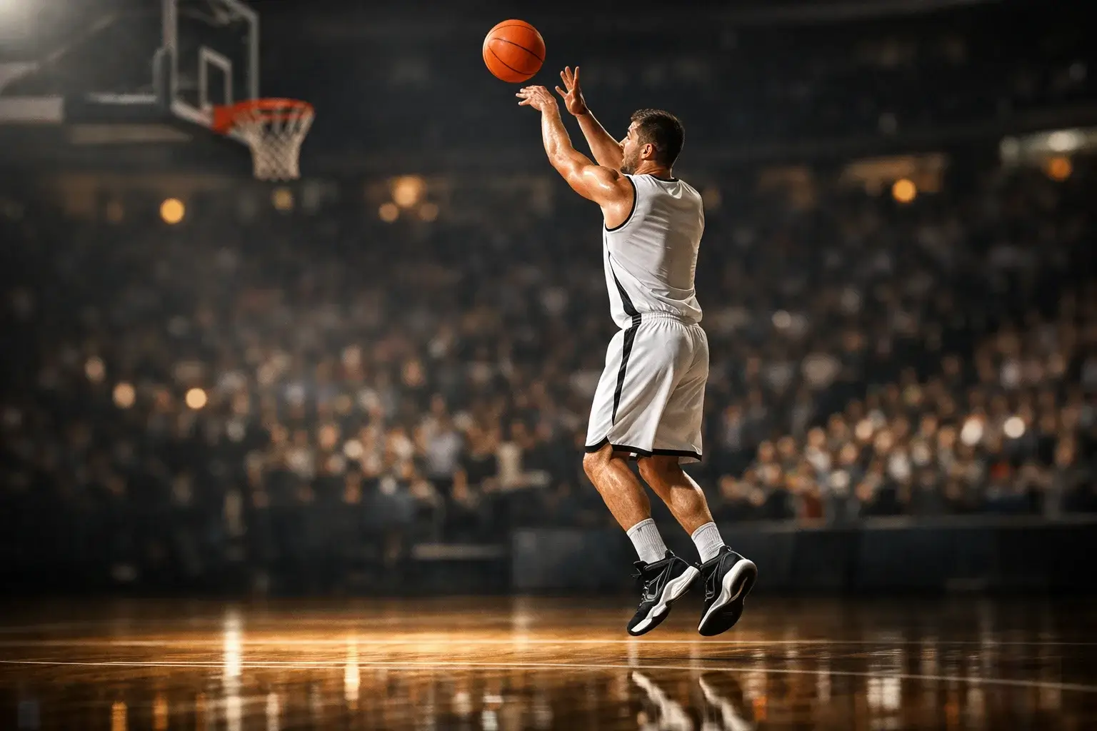 Basketbalspeler scoort punten met statistieken in beeld