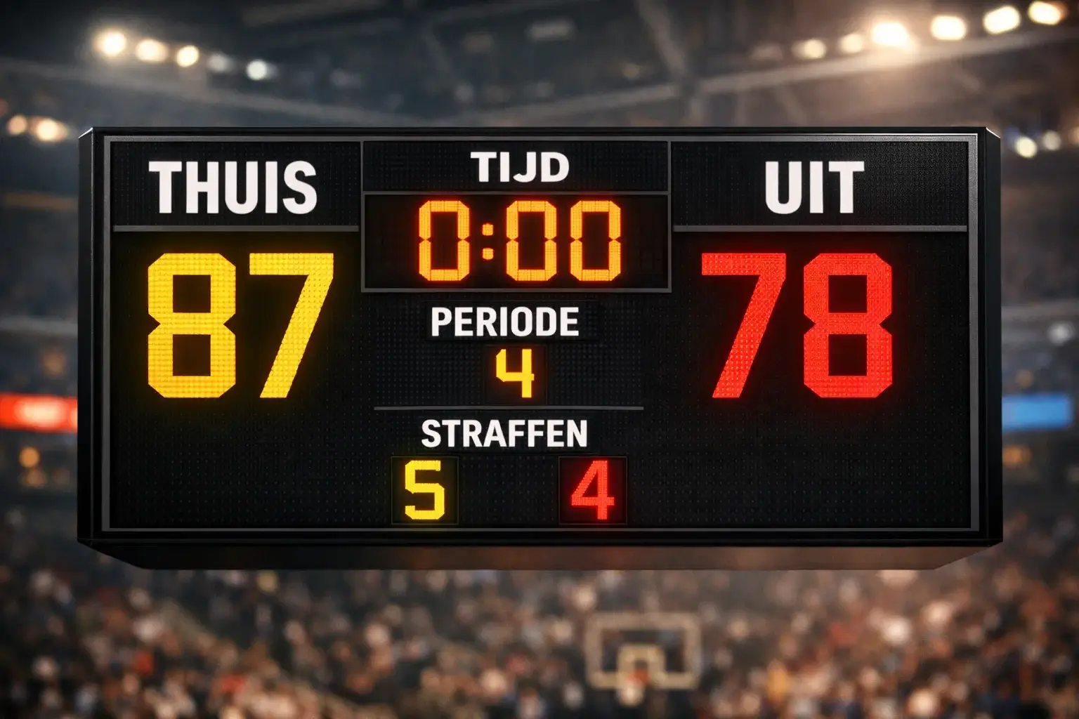 Basketbal point spread met handicap cijfers op scorebord