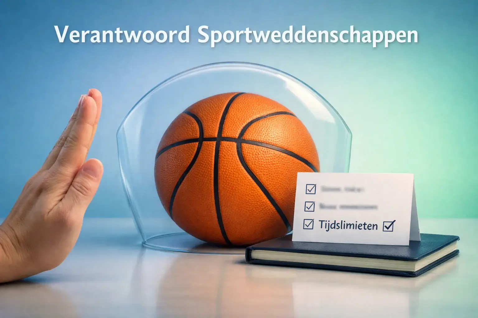 Verantwoord wedden concept met basketbal en beschermende symbolen
