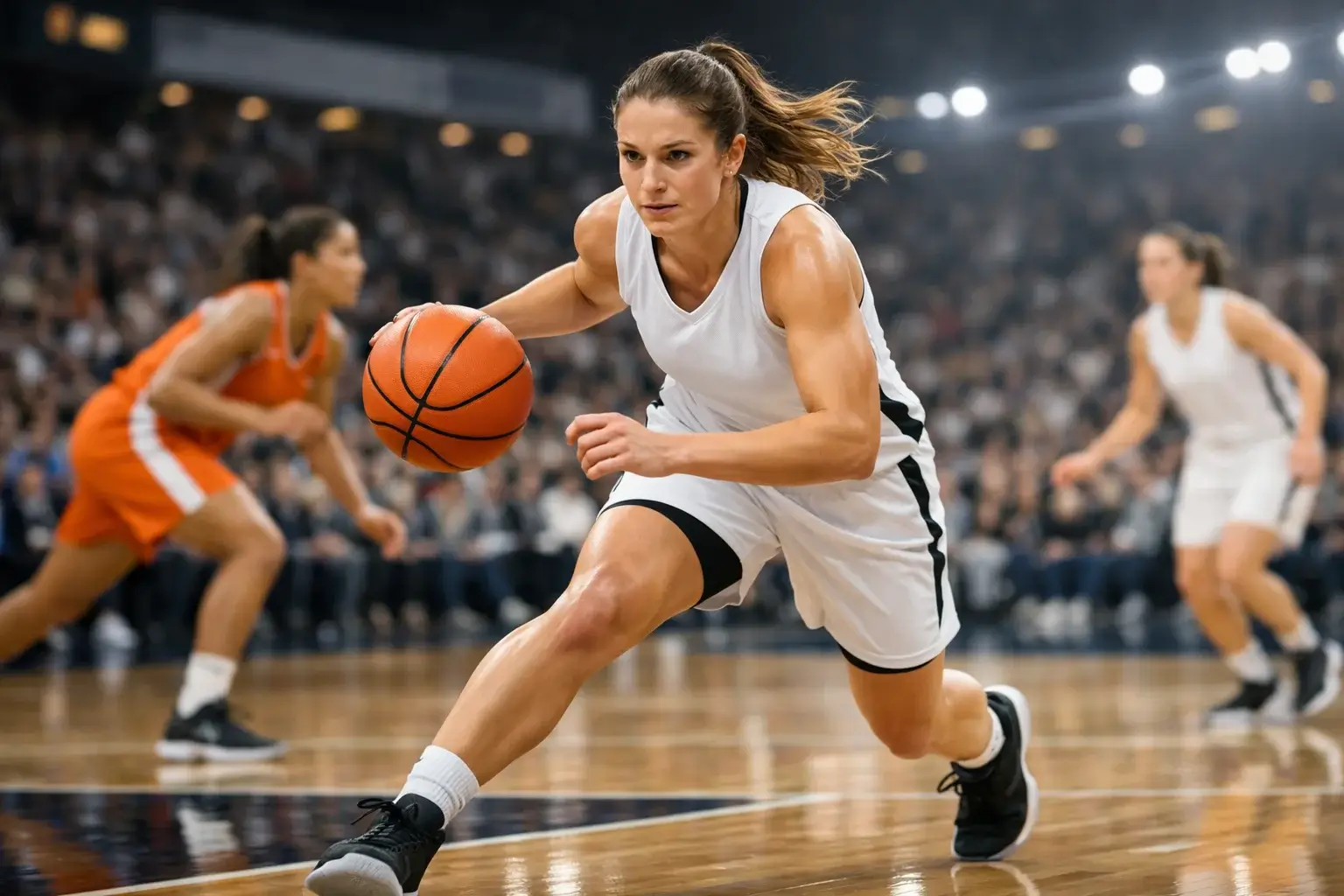 WNBA wedstrijd met professionele vrouwelijke basketbalspelers in actie